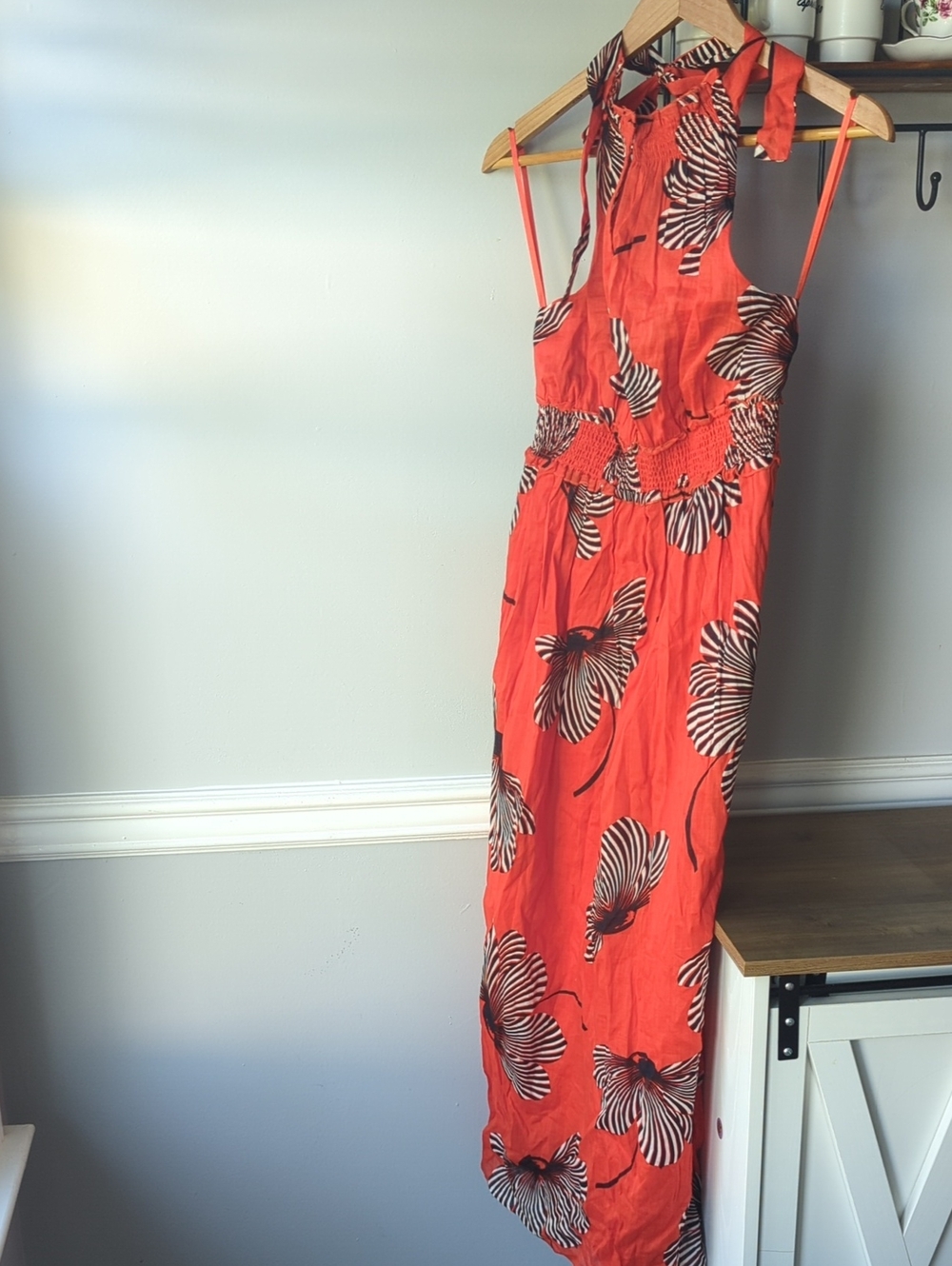 Ann Taylor Coral Floral Halter Maxi Dress